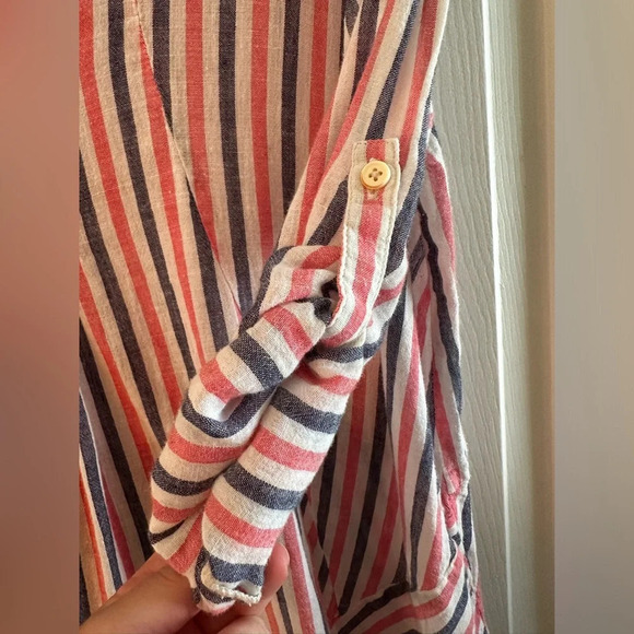 ISABELLA SINCLAIR Anthropologie S Boho Coast LINEN Candy Stripe Hankie Hem CLEAN - Picture 5 of 11